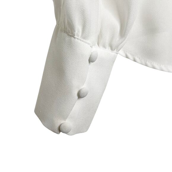 BE COOL Sheer Button Down Shirt Blouse Long Sleeve Cuffed Pockets White Size L - Picture 6 of 8